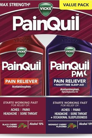 Vicks PainQuil & PainQuil PM Pain Relief Liquid, 1000mg Acetaminophen, 2x12 oz