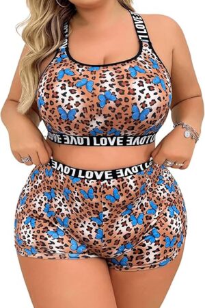 Women's Plus Size Letter Print Graphic Pattern Sexy Lingerie Set Wireless Bra And Panties 2 Piece Sets