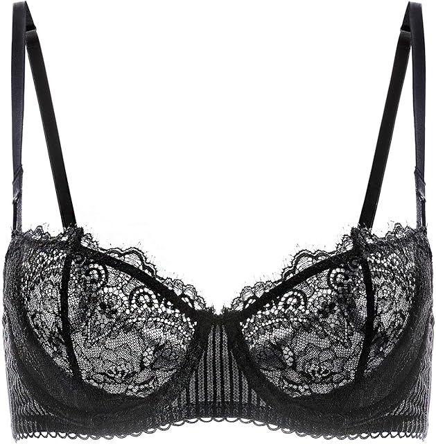 Women's Sexy Lace Push Up Plus Size Bra Sheer Balconette Underwire Unlined