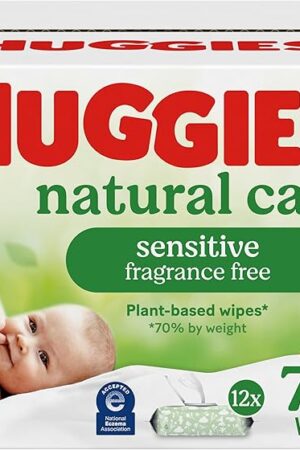Huggies Natural Care Sensitive Baby Wipes, Unscented, Hypoallergenic, 99% Purified Water, 12 Flip-Top Packs (768 Wipes Total), Packaging May Vary