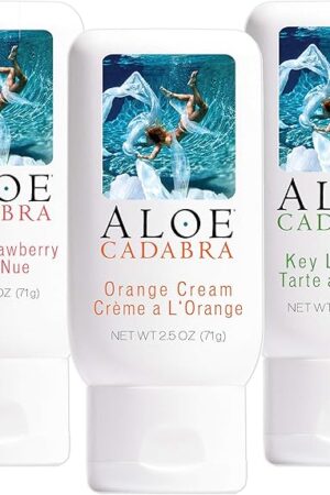 Aloe Cadabra Variety Pack Personal Lubricant, Travel Bundle, Organic Aloe Lube for Men, Women, and Couples, Non-Staining, pH Balanced (Naked Strawberry, Orange Cream, Key Lime Pie, 3 Pack, 2.5 Ounces)