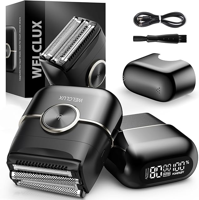 Electric Foil Shavers for Men: Upgraded Mini Electric Razor with 4 Floating Blades & Big LED Display - Foil Shaver for Men with 2 Gears Adjustable - Face Shaver with IPX7 Waterproof Wet/Dry,USB Type C