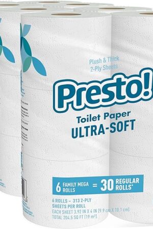Amazon Brand - Presto! 2-Ply Ultra-Soft Toilet Paper, 24 Family Mega Rolls = 120 regular rolls, 6 Count (Pack of 4), Unscented
