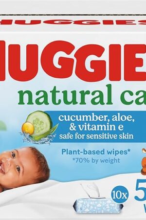 Huggies Natural Care Cucumber, Aloe and Vitamin E Baby Wipes, Hypoallergenic, Scented, 10 Flip-Top Packs (560 Wipes Total), Packaging May Vary