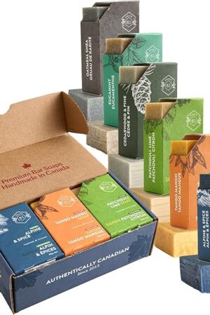 Handmade in Canada, Plant Based Cold Process Natural Bar Soap, With Premium Essential Oils, Dry Skin, Pack of 6 (For Him)