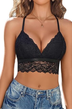 Bralette for Women Wireless Lace Bra V Neck Racerback Cami Tank Y2k Camisoles Adjustable Crop Top