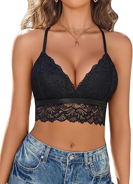 Bralette for Women Wireless Lace Bra V Neck Racerback Cami Tank Y2k Camisoles Adjustable Crop Top