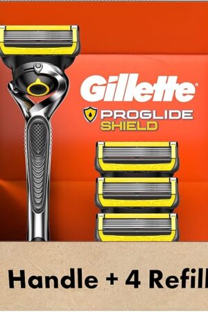 Gillette ProGlide Shield Men's Razor, 5 Bladed Razor, with Precision Trimmer, Comfortglide Lubrication, Glide and Comfort, Handle + 4 Blade Refills