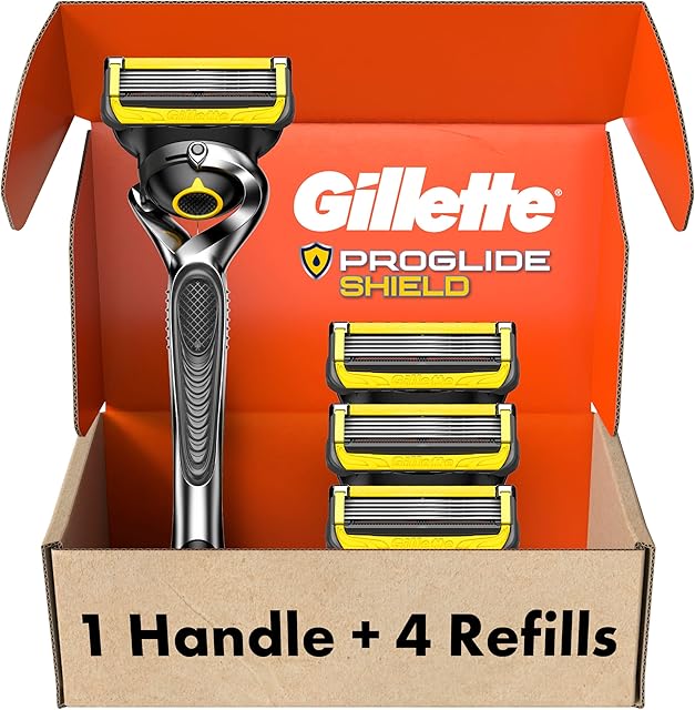 Gillette ProGlide Shield Men's Razor, 5 Bladed Razor, with Precision Trimmer, Comfortglide Lubrication, Glide and Comfort, Handle + 4 Blade Refills