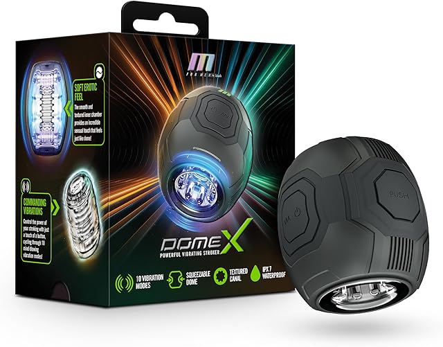 Blush M for Men Dome X 4" Vibrating Male Masturbator - Automatic Hands-Free Stroker w/ 10 Vibration Modes, Squeezable Open-Ended - Waterproof, USB Rechargeable, Realistic Sex Toy for Men - (Black)