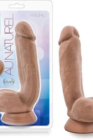 Blush Au Naturel Macho 85" Realistic Dildo w/Balls - Dual Density, Thick Lifelike Cock - Suction Cup, Strap-On Compatible - Veiny FlexiShaft, Soft TPE Sex Toy for Women, Men & Couples - (Brown)
