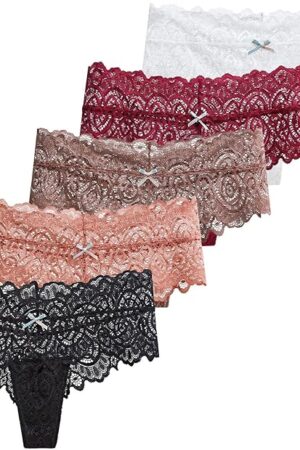 Women's High Waisted Thong Panties T Back No Show Seamless Thong Underwear,Comfortable Laser Cut Undies 5-Pack
