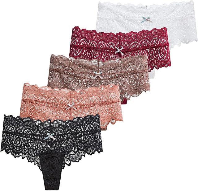 Women's High Waisted Thong Panties T Back No Show Seamless Thong Underwear,Comfortable Laser Cut Undies 5-Pack