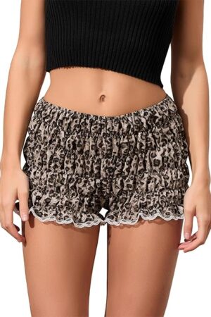 Womens Ruffle Bloomer Shorts Y2k Elastic Gingham Fruit Print Cute Frilly Lounge Sleep Pj Mini Micro Boy Shorts