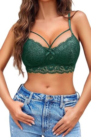 Lace Bralette Sexy Bra and Panty Set Bra and Underwear Set 2 Piece Lingerie Set Green