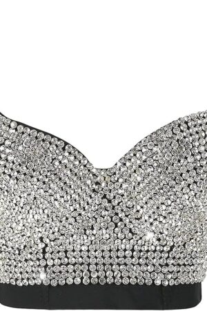 Women's Handmade Rhinestone Diamond Push up Bustier Crop Top Sexy Club Party Corset Bra