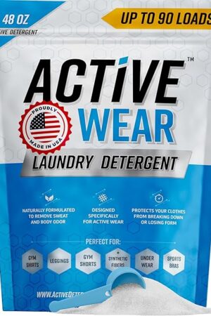 Active Wear Laundry Detergent & Soak - Formulated for Sweat and Workout Clothes - Natural Performance Concentrate Enzyme Booster Deodorizer - Powder Wash for Activewear Gym Apparel (90 Loads)