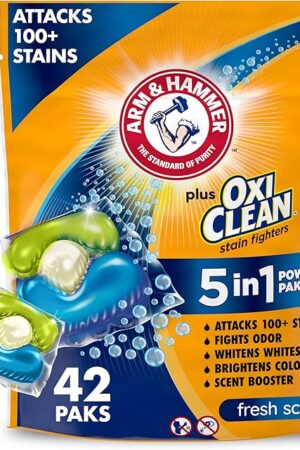 Arm & Hammer Plus OxiClean 5-in-1 Laundry Detergent Power Paks, 42 Count (Packaging may vary)