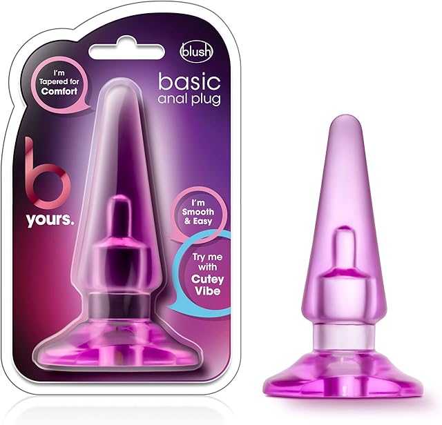 Blush Novelties B Yours Basic Anal Plug - Beginner Butt Toy with Tapered Head for Easy Insertion - Compatible with Cutey Vibe - Stayput Base Anchors Outside Body for Safety - 4 Inch Length - Sex Toy