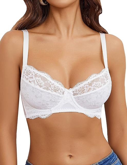 Women's Sexy Lace Bra Mesh Balconette Underwire Unlined Everyday Bra Lingerie