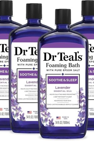 Dr Teal's Foaming Bath with Pure Epsom Salt, Soothe & Sleep with Lavender, 34 fl oz (Pack of 4)