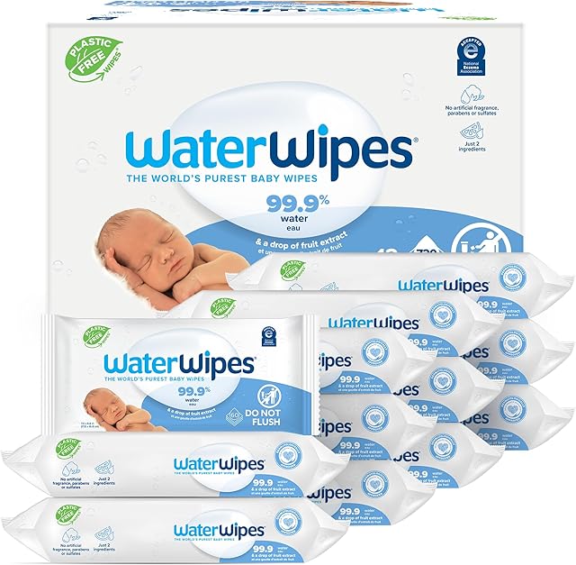 WaterWipes Original Baby Wipes, 999% Water, 3-In-1 Cleans, Cares, Protects, Unscented & Hypoallergenic, 720 Count (12 Packs), Packaging May Vary