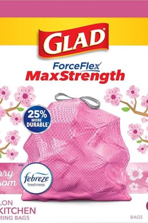 Glad Tall Kitchen Trash Bags 13 Gallon, MaxStrength Cherry Blossom Garbage Bags, Drawstring, 90 Count