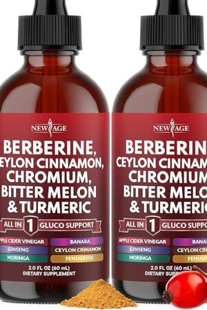 Berberine with Ceylon Cinnamon Supplement Liquid Drops + Bitter Melon Extract, Glucomannan, Gymnema, Chromium, Turmeric, Panax Ginseng, Moringa- 4 OZ