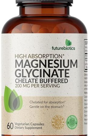 Futurebiotics Magnesium Glycinate 200 MG per Serving Chelated for High Absorption, Gentle On Stomach, Non-GMO, 60 Vegetarian Capsules