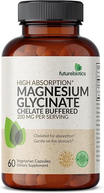 Futurebiotics Magnesium Glycinate 200 MG per Serving Chelated for High Absorption, Gentle On Stomach, Non-GMO, 60 Vegetarian Capsules