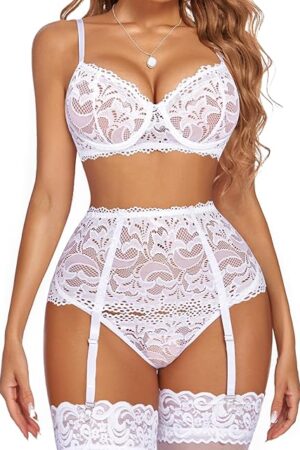 Womens Sexy Lingerie Set High Wiast Lingerie 2 Piece Lingerie for Women Pure White