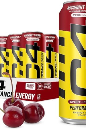 C4 Energy Carbonated Zero Sugar Energy Drink, Pre Workout Drink + Beta Alanine, Midnight Cherry, 16 Fl Oz (Pack of 12)