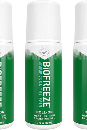 Biofreeze Roll On Pain Relief for Knee, Neck, Hip, Joint, Shoulder, & Simple Backache, Arthritis Pain Reliever, Sore Muscle Relief, Roll On Menthol Gel 3 Fl Oz (Pack of 3)