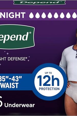 Depend Night Defense Adult Incontinence Underwear for Men, Disposable, Overnight, Large, Grey, 56 Count (4 Packs of 14), Packaging May Vary