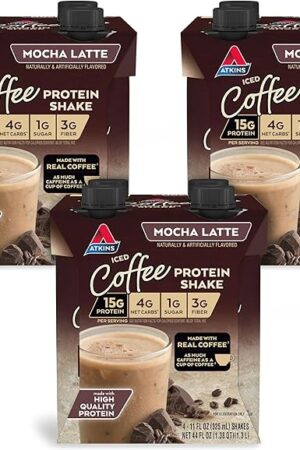Atkins Mocha Latte Iced Coffee Flavored Protein Shake, High Protein, Low Glycemic, Low Carb and Low Sugar Shakes, Keto-Friendly, 12 Pack