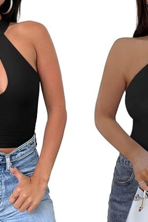 Women's Sexy Criss Cross Halter Neck Crop Top and Criss Cross Halter Going Out Bodysuits Large