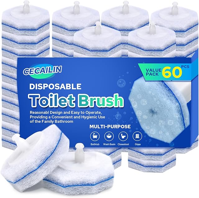Cecailin? 60pcs Disposable Toilet Brush Bathroom Cleaning Disposable Bowl Cleaners Compatible with Most Toilet Brushes