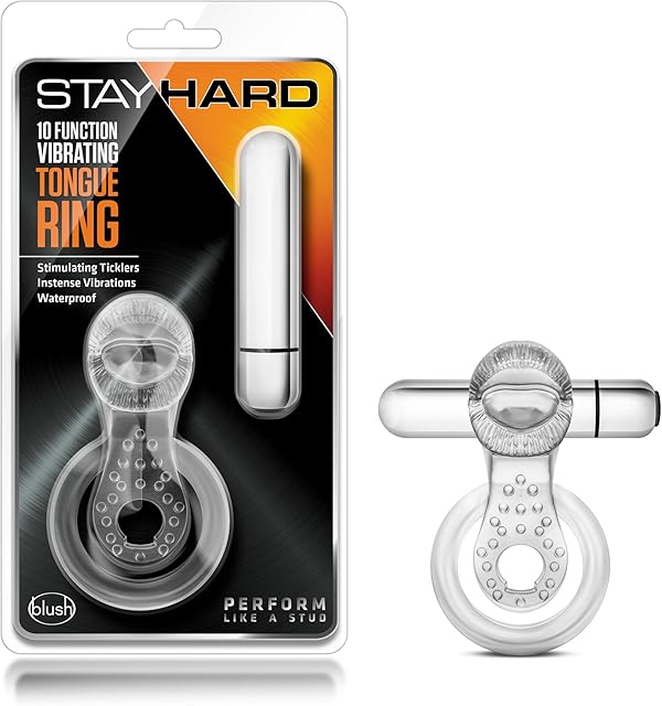 Blush Novelties Stay Hard 10 Function Vibrating Tongue Cock Ring - Stimulates The Clit - Ball Stretcher Strap - Thicker, Longer, Harder, Bigger Erections - Male Enhancement Sex Toy
