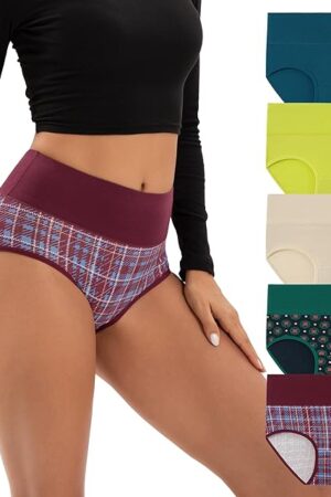 Women's Underwear Cotton Soft Underwear High Waisted Breathable Briefs 5 Pack