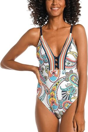Women's One Piece Swimsuit Plunge Tummy Control Bathing Suit