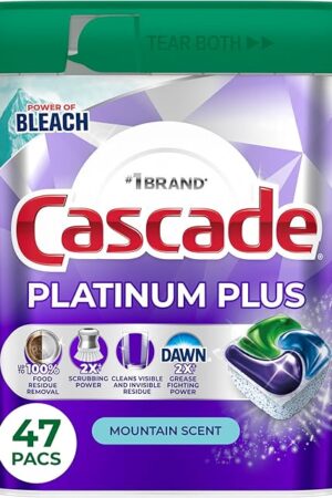 Cascade Platinum Plus Dishwasher Pods, Dishwasher Detergent, Dish Detergent Soap, Mountain, 47 Count