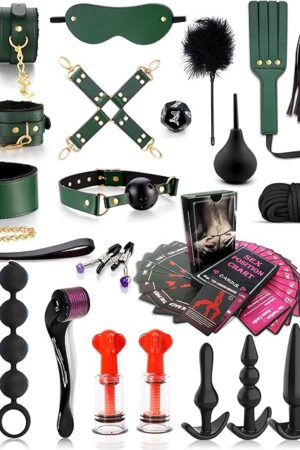BDSM kit Sex Toys Bondage Restraints Set,Anal Butt Plug Toys and Adjustable Handcuffs Collar Ankle Cuff Blindfold,Sex Things for Couples Kinky and Couple Sex Toys for Games Card