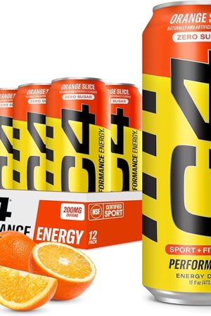 C4 Energy Carbonated Zero Sugar Energy Drink, Pre Workout Drink + Beta Alanine, Orange Slice, 16 Fl Oz (Pack of 12)