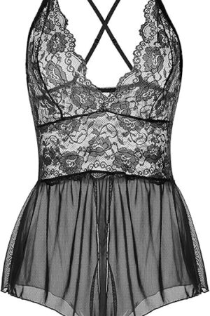 Women Lingerie Sheer Lace Mini Babydoll Teddy Sexy Bodysuit Backless Sleepwear