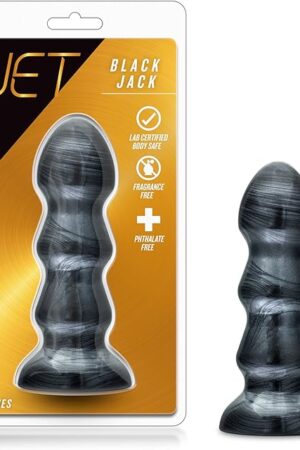 Blush Novelties Jet by Blush - Black Jack - 7" Long Triple Ridge Butt Plug - Prostate Stimulating Anal Dildo Toy - Sex Toy for Men and Women - Carbon Metallic Black