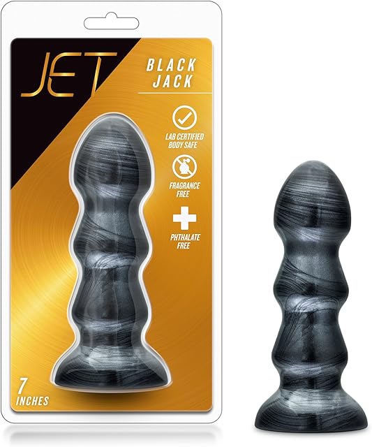 Blush Novelties Jet by Blush - Black Jack - 7" Long Triple Ridge Butt Plug - Prostate Stimulating Anal Dildo Toy - Sex Toy for Men and Women - Carbon Metallic Black