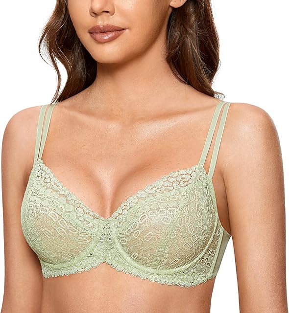 Women's Lace Bra Sexy Unlined Full Coverage Underwire Bras Plus Size See Through Comfortable