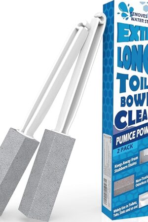 2 Pack Pumice Stone for Toilet Cleaning, Extra Long Handle for Removing Bowl Ring, Pool, Bathroom, Toilet Brush