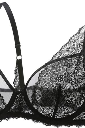 Women's Lace Bralette See Through Sexy Minimizer Bra Plus Size Sheer Underwire