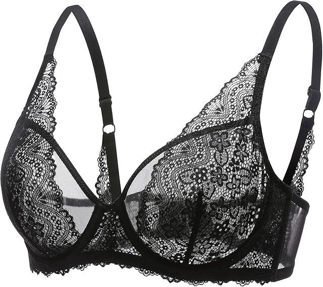 Women's Lace Bralette See Through Sexy Minimizer Bra Plus Size Sheer Underwire